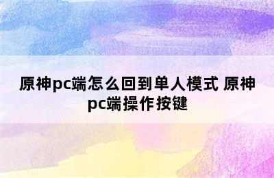 原神pc端怎么回到单人模式 原神pc端操作按键